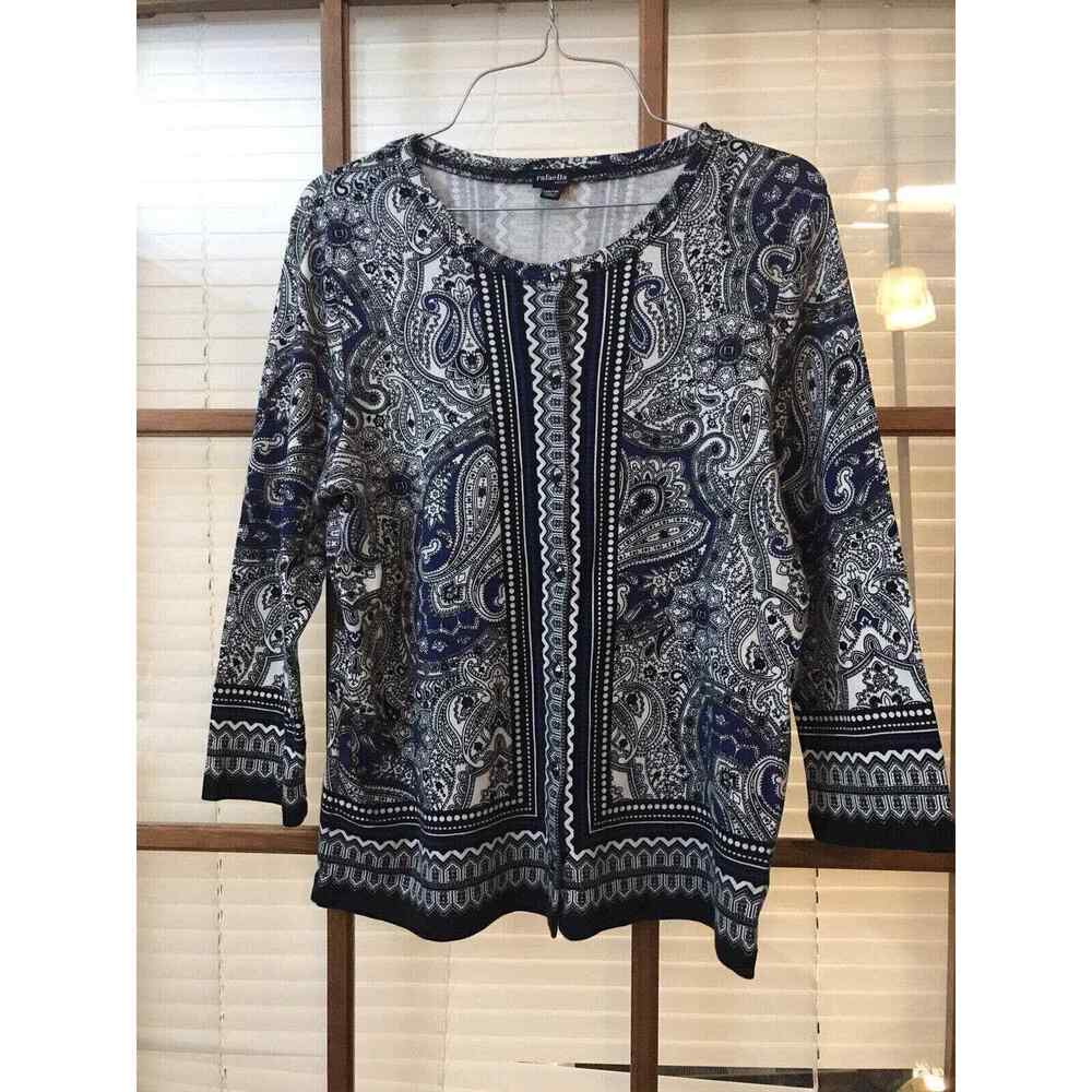 Rafealla Womens Blouse Top Long Sleeves Paisley Print Size Petite Button Up Nice